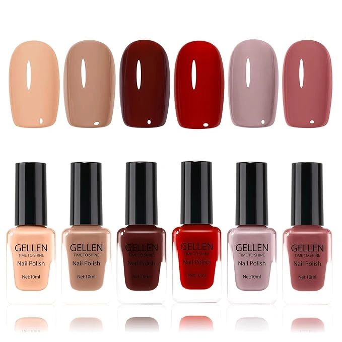 Gellen Gel Nail Kit with 6–12 gel polish shades, UV lamp, and nail art decorations