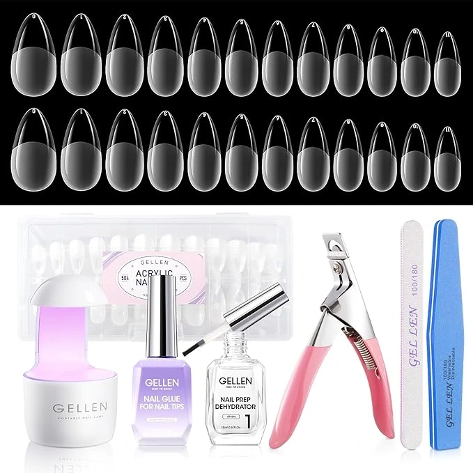 Gellen Gel Nail Kit with 6–12 gel polish shades, UV lamp, and nail art decorations