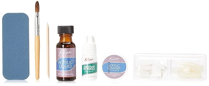 KISS Nail Art Kit with paint pots, foil, gems, brushes, and practice nail wheel