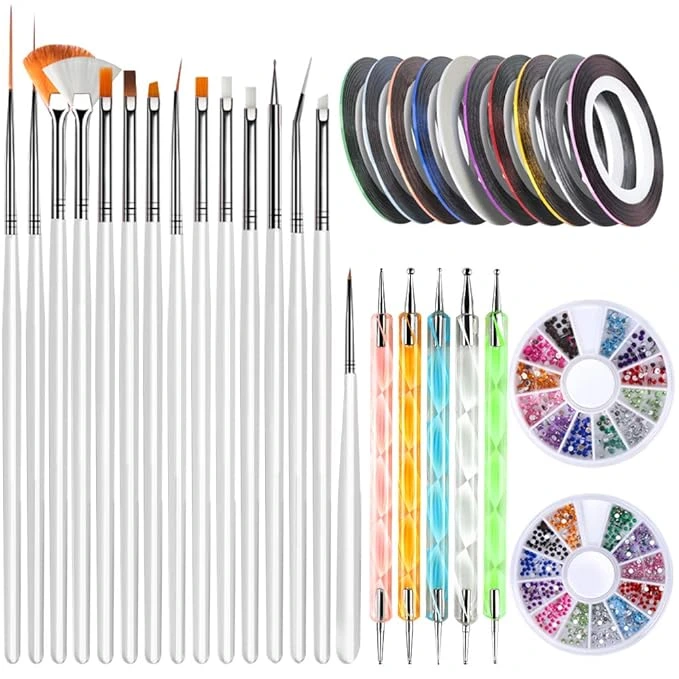 Teenitor Nail Art Kit with dotting tools, brushes, rhinestones, and nail glue