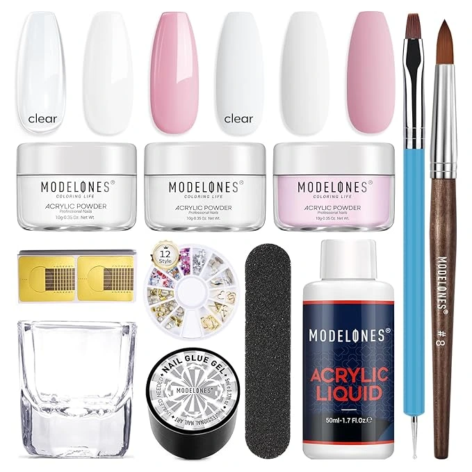 Modelones Nail Art Kit with mini UV lamp, gel polish, dotting tools, and decorative nail gems