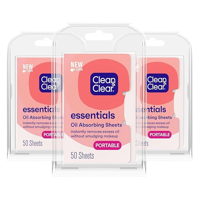 “Clean & Clear oil absorbing sheets for instant shine control”