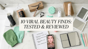 Collection of viral Amazon beauty finds including volcanic roller and skin scrubber
