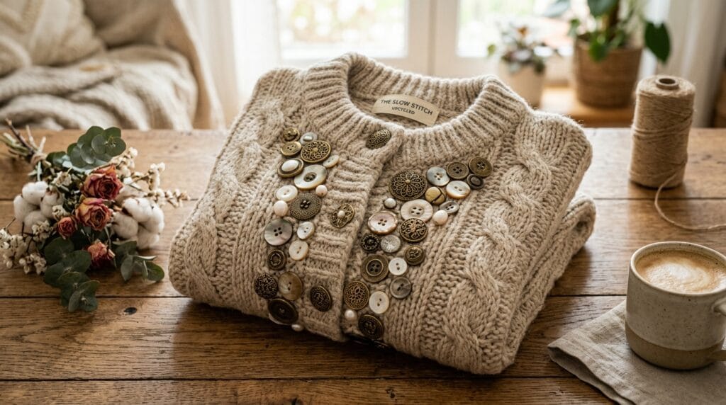 Upcycled Sweater — The No-Sew Button Clothing Hack